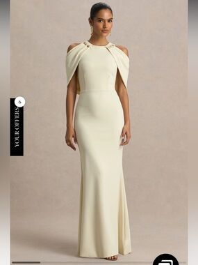 Club L Yulia Sand High-Neck Maxi Dress With Cape Sleeves